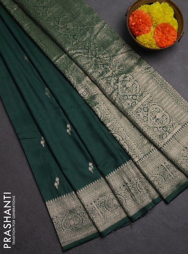 Semi chanderi saree green with zari woven buttas and zari woven border