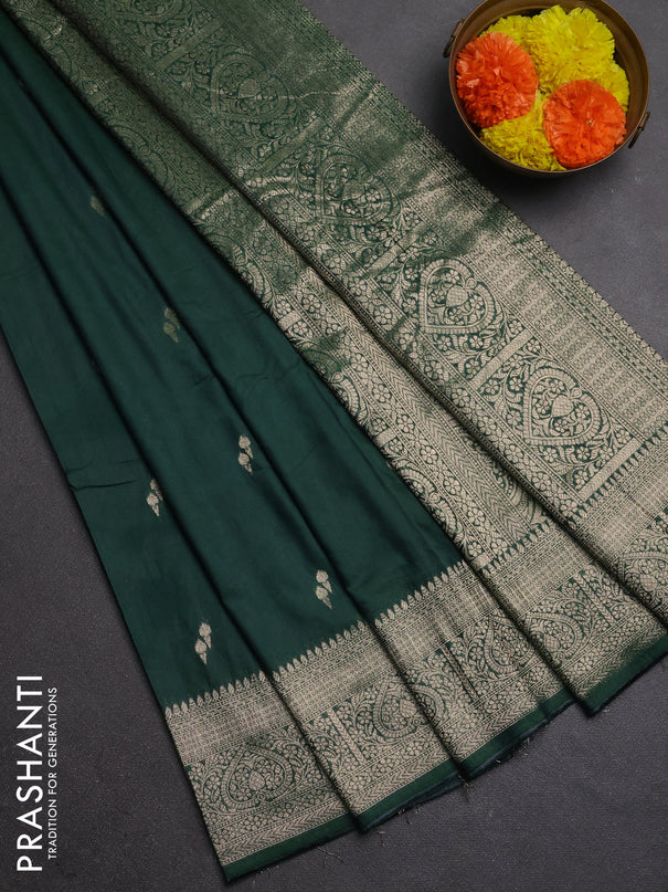 Semi chanderi saree green with zari woven buttas and zari woven border