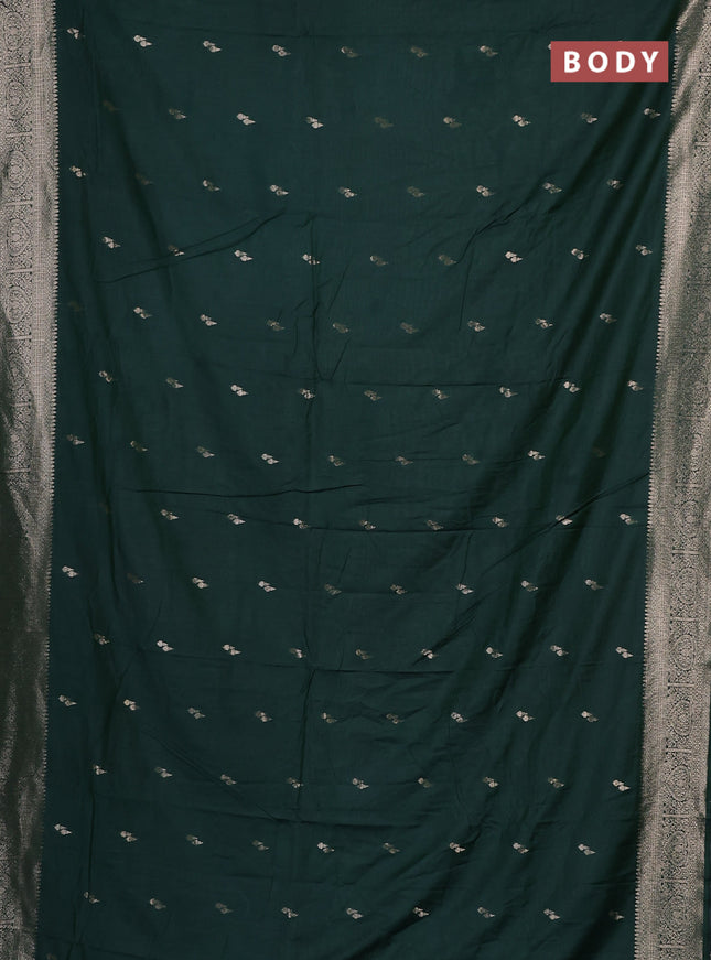 Semi chanderi saree green with zari woven buttas and zari woven border