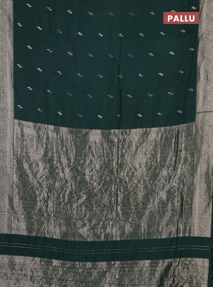 Semi chanderi saree green with zari woven buttas and zari woven border