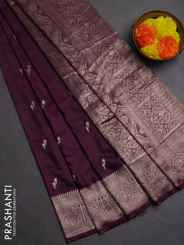Semi chanderi saree wine shade with zari woven buttas and zari woven border