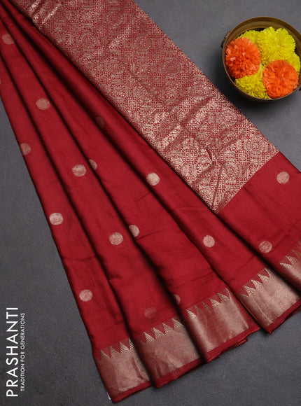 Semi chanderi saree maroon with allover self emboss zari woven buttas and zari woven border