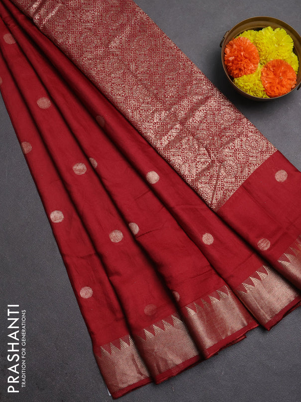 Semi chanderi saree maroon with allover self emboss zari woven buttas and zari woven border