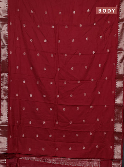 Semi chanderi saree maroon with allover self emboss zari woven buttas and zari woven border