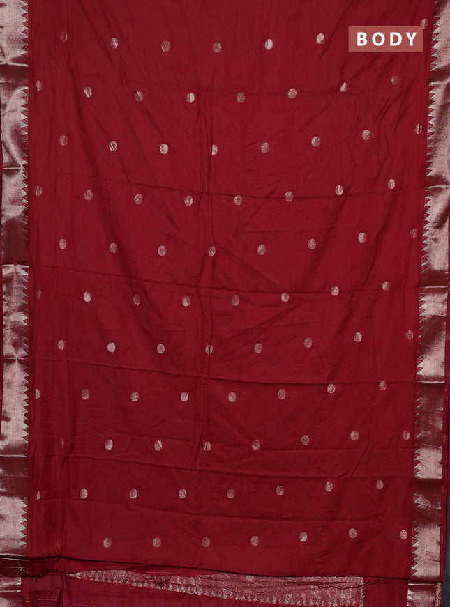 Semi chanderi saree maroon with allover self emboss zari woven buttas and zari woven border