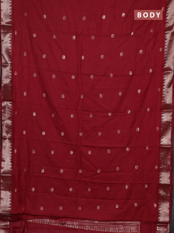 Semi chanderi saree maroon with allover self emboss zari woven buttas and zari woven border