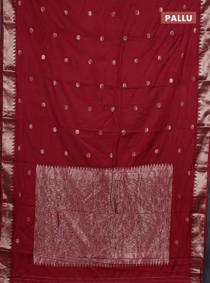 Semi chanderi saree maroon with allover self emboss zari woven buttas and zari woven border