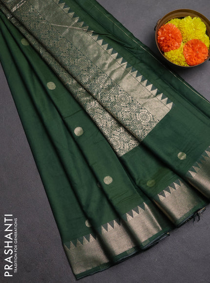 Semi chanderi saree green with allover self emboss zari woven buttas and zari woven border