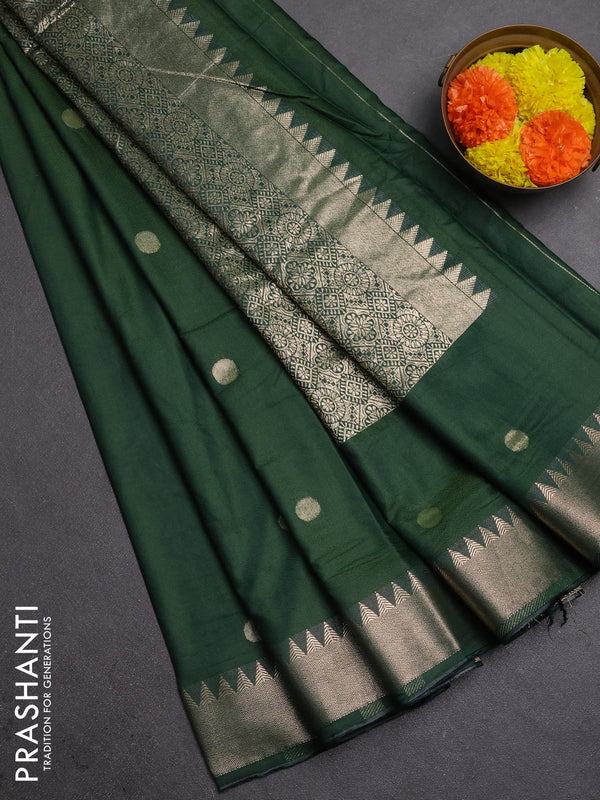 Semi chanderi saree green with allover self emboss zari woven buttas and zari woven border