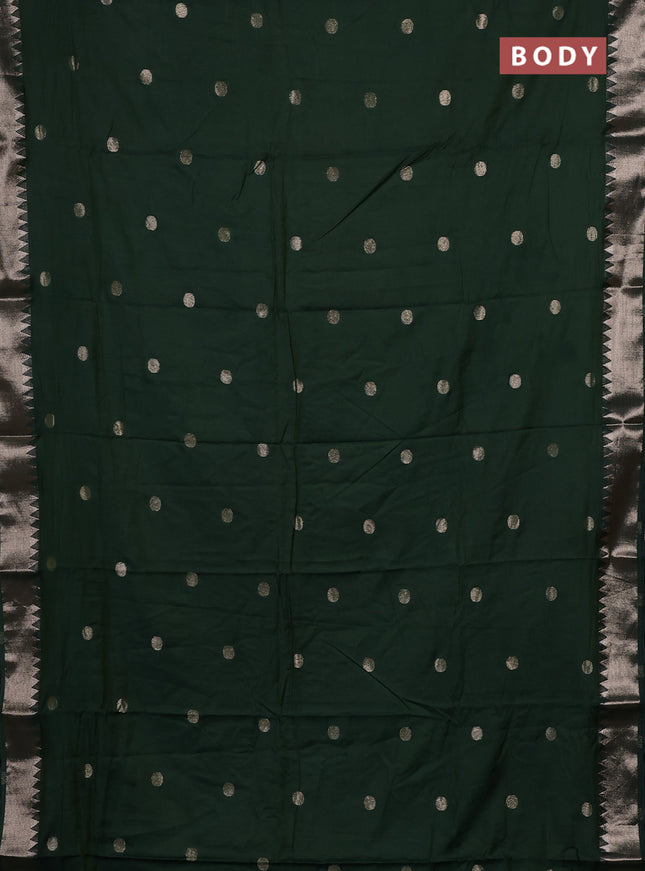 Semi chanderi saree green with allover self emboss zari woven buttas and zari woven border