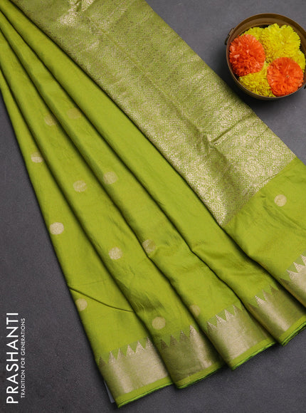 Semi chanderi saree light green with allover self emboss zari woven buttas and zari woven border