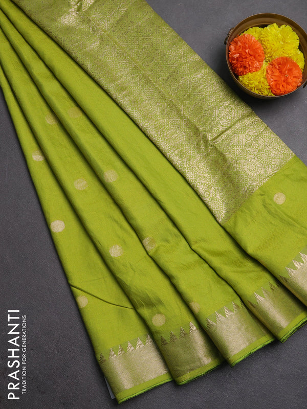 Semi chanderi saree light green with allover self emboss zari woven buttas and zari woven border