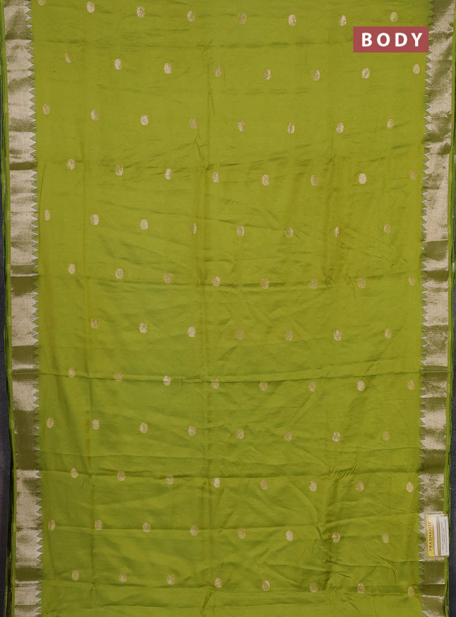 Semi chanderi saree light green with allover self emboss zari woven buttas and zari woven border