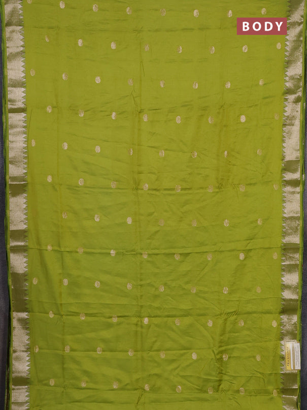 Semi chanderi saree light green with allover self emboss zari woven buttas and zari woven border