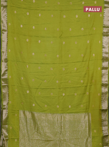 Semi chanderi saree light green with allover self emboss zari woven buttas and zari woven border
