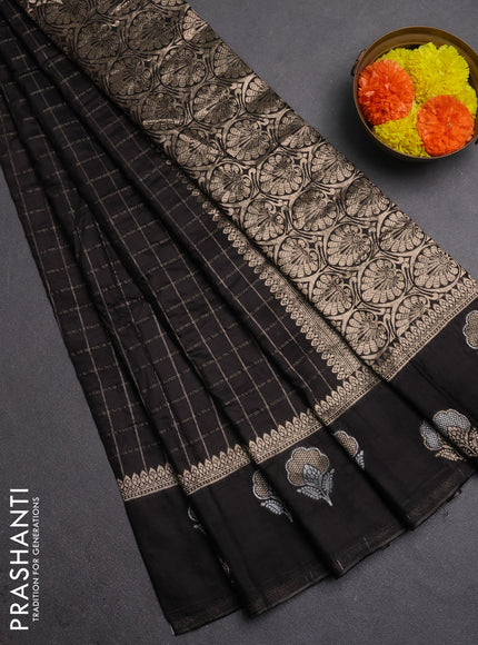 Semi chanderi saree coffee brown with allover zari checked pattern and zari woven butta border