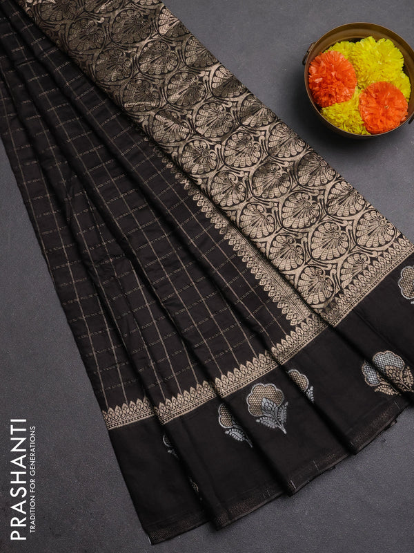 Semi chanderi saree coffee brown with allover zari checked pattern and zari woven butta border