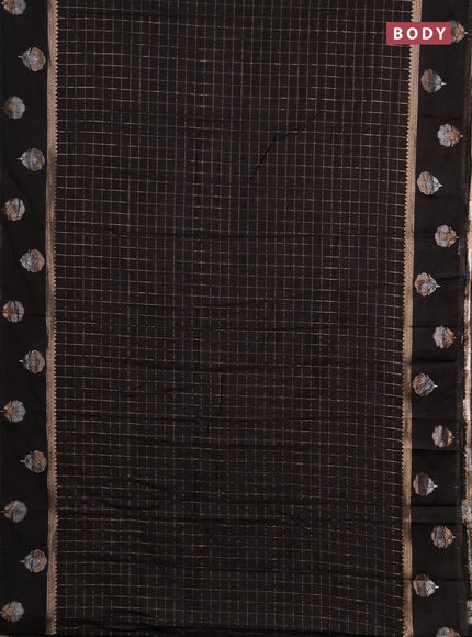Semi chanderi saree coffee brown with allover zari checked pattern and zari woven butta border