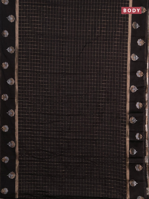 Semi chanderi saree coffee brown with allover zari checked pattern and zari woven butta border