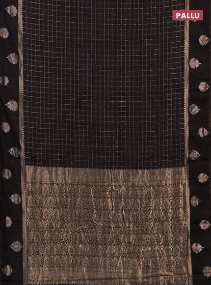 Semi chanderi saree coffee brown with allover zari checked pattern and zari woven butta border