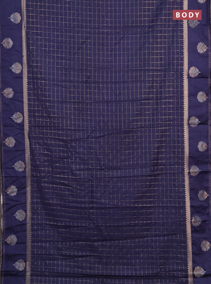 Semi chanderi saree navy blue with allover zari checked pattern and zari woven butta border
