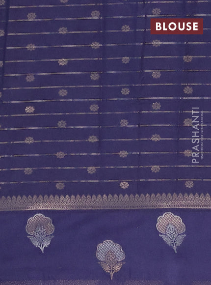 Semi chanderi saree navy blue with allover zari checked pattern and zari woven butta border
