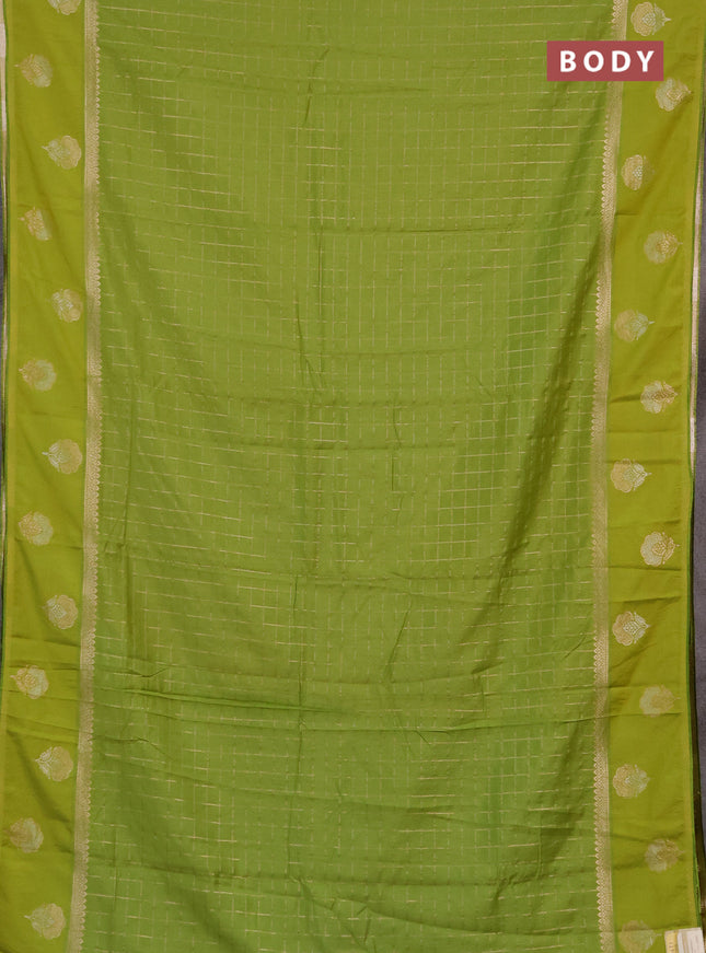 Semi chanderi saree light green with allover zari checked pattern and zari woven butta border