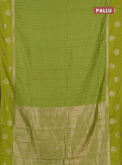 Semi chanderi saree light green with allover zari checked pattern and zari woven butta border