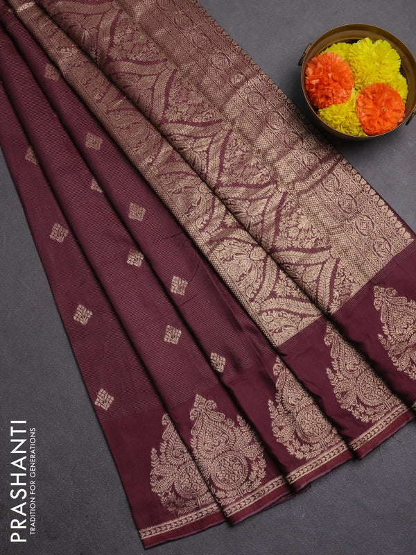 Semi chanderi saree deep maroon with allover zari weaves & buttas and zari woven butta border