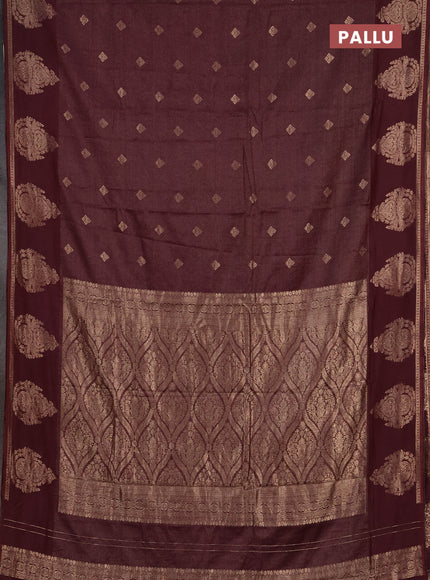 Semi chanderi saree deep maroon with allover zari weaves & buttas and zari woven butta border