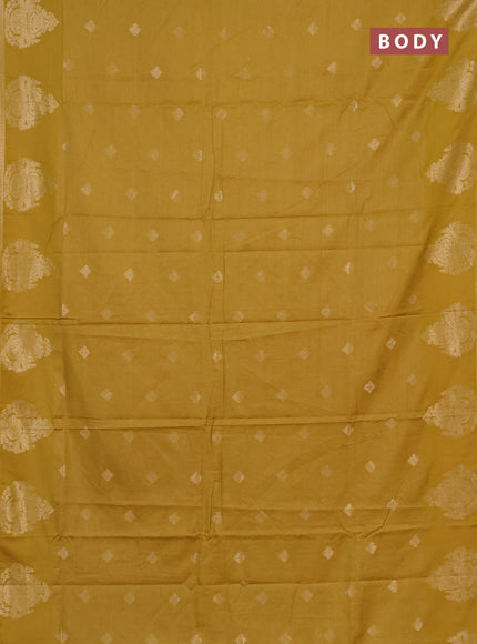 Semi chanderi saree mustard green with allover zari weaves & buttas and zari woven butta border