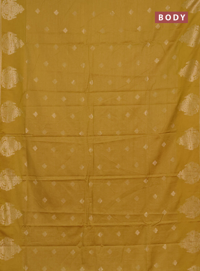 Semi chanderi saree mustard green with allover zari weaves & buttas and zari woven butta border