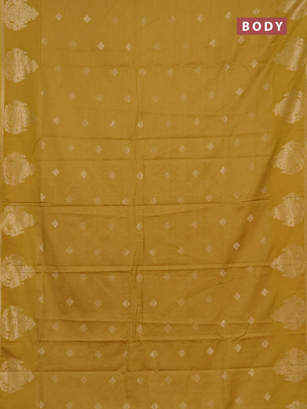 Semi chanderi saree mustard green with allover zari weaves & buttas and zari woven butta border