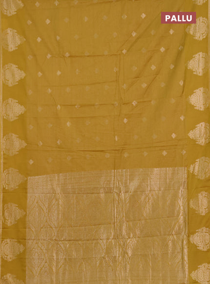 Semi chanderi saree mustard green with allover zari weaves & buttas and zari woven butta border