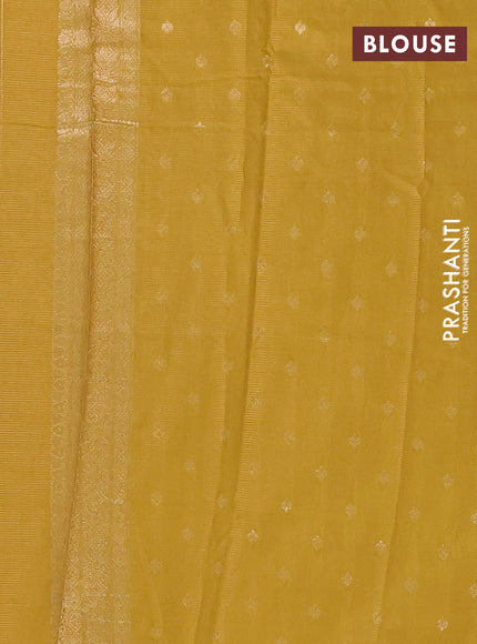 Semi chanderi saree mustard green with allover zari weaves & buttas and zari woven butta border