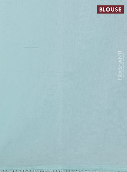 Mul chanderi saree teal blue with allover embroidery work and floral embroidery pallu