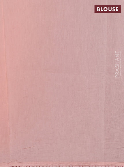 Mul chanderi saree peach shade with allover embroidery work and floral embroidery pallu