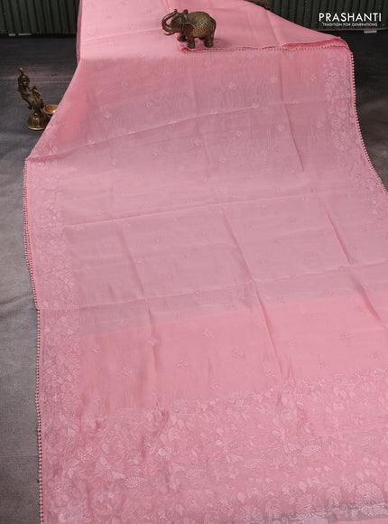 Mul chanderi saree peach pink with embroidery buttas and embroidery pallu