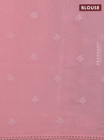 Mul chanderi saree peach pink with embroidery buttas and embroidery pallu