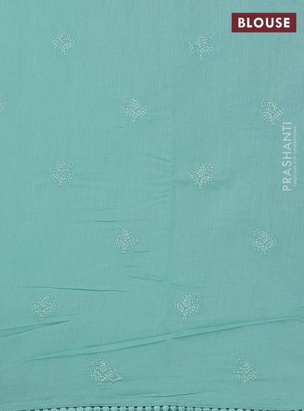 Mul chanderi saree teal green shade with embroidery buttas and embroidery pallu