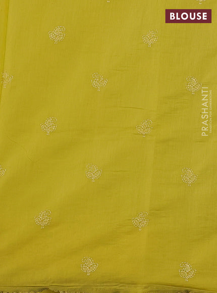 Mul chanderi saree mustard yellow with embroidery buttas and embroidery pallu