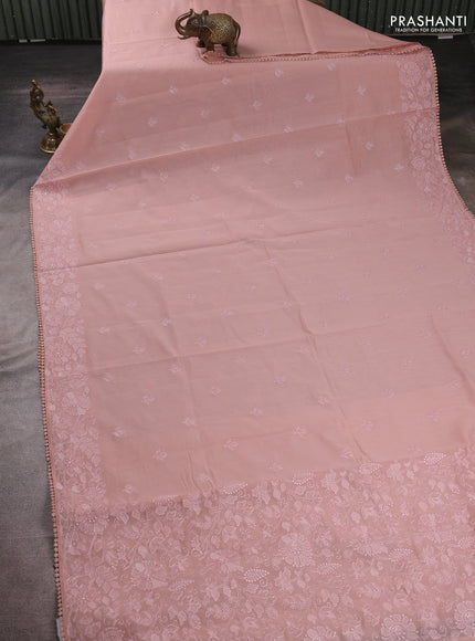 Mul chanderi saree pastel peach with embroidery buttas and embroidery pallu