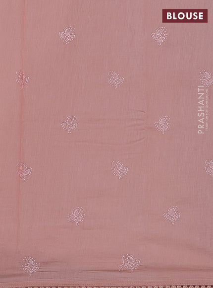 Mul chanderi saree pastel peach with embroidery buttas and embroidery pallu