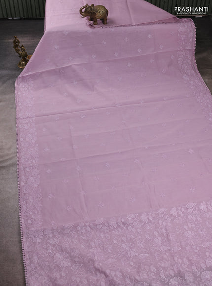 Mul chanderi saree lavender with embroidery buttas and embroidery pallu