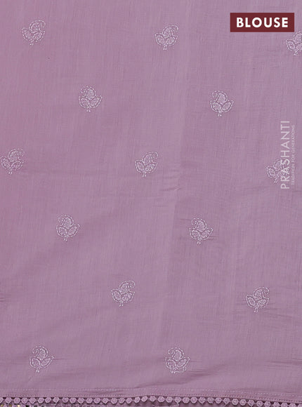 Mul chanderi saree lavender with embroidery buttas and embroidery pallu