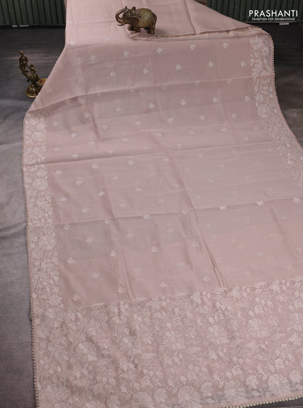 Mul chanderi saree beige with embroidery buttas and embroidery pallu