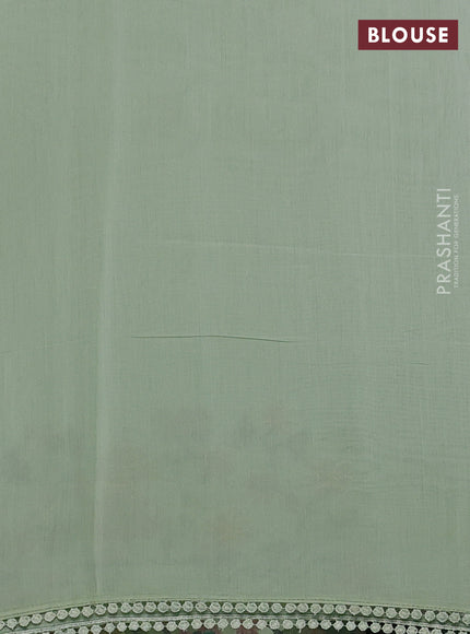 Mul chanderi saree pastel green with plain body and embroidery border