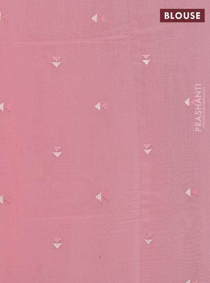 Mul chanderi saree peach shade with embroidery buttas and geometric design embroidery border