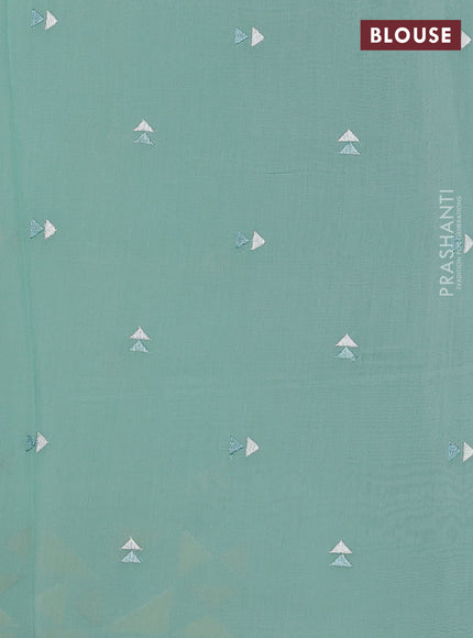 Mul chanderi saree teal green with embroidery buttas and geometric design embroidery border