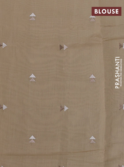 Mul chanderi saree beige with embroidery buttas and geometric design embroidery border